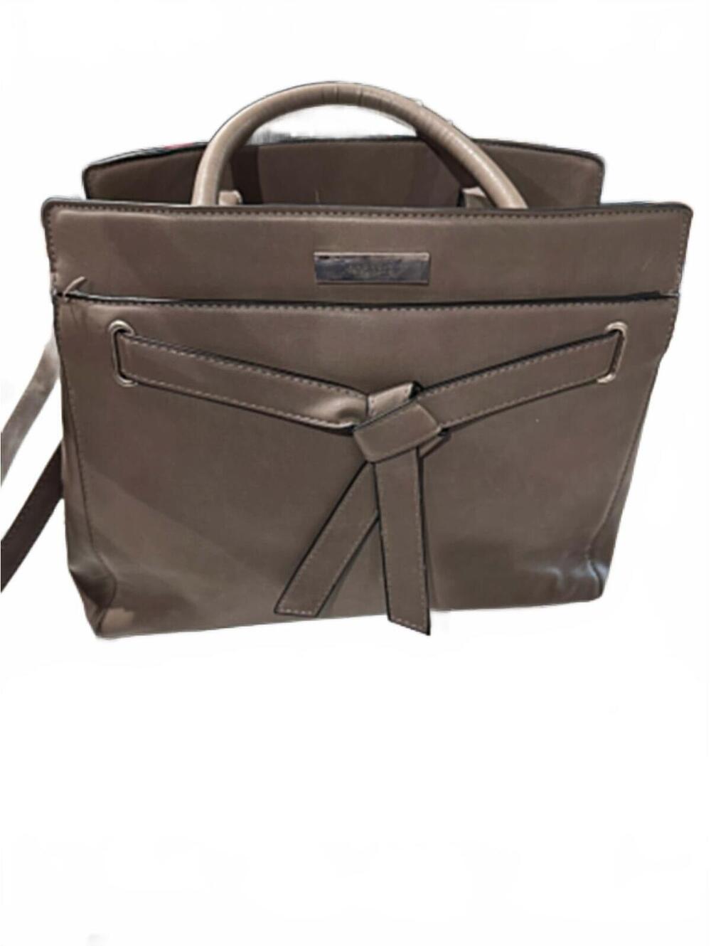 Nine West Brown Leather Handbag with Top Handles and Front Knot/Bow Detail